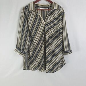 Blue Diamond Plus Shirt Womens 22 Multicolor Top Striped 3/4 Sleeve‎ Collared
